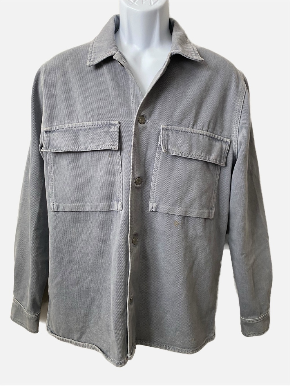 Zara Men’s Relaxed Fit Gray Denim Utility Shacket Jacket Shirt Casual Active